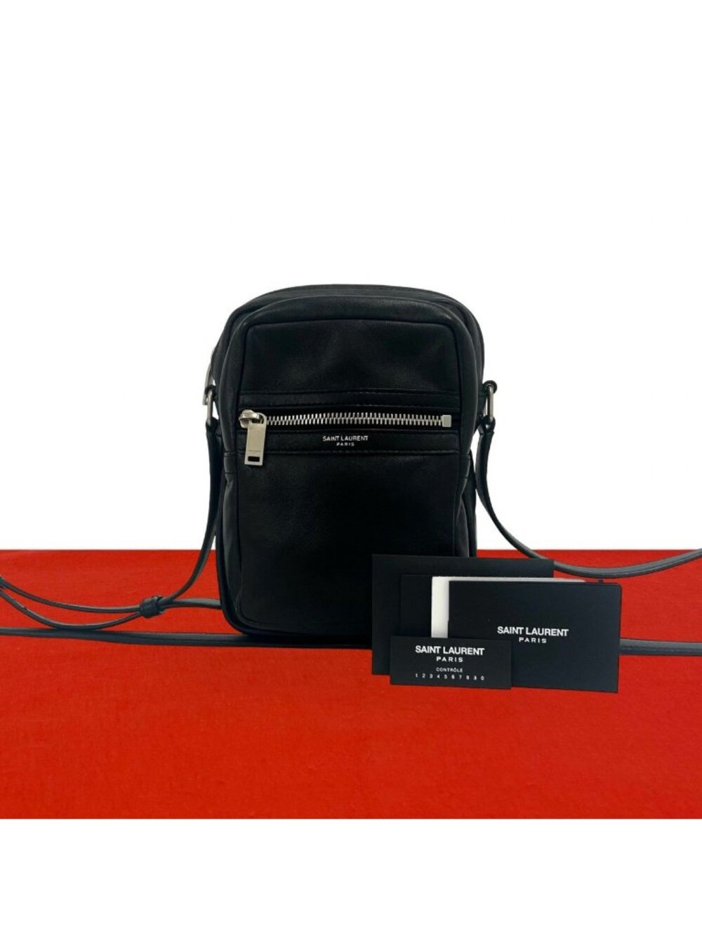 Saint Laurent Paris Sid Logo Leather Shoulder Bag Pochette Crossbody Black